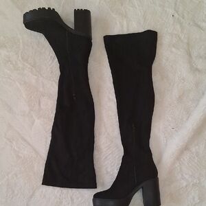 Stretch, Black Over-the-Knee Boots, Sz 9.5